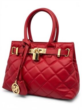 NWT Badgley Mischka Brick Red Quilted Diamond Tote Satchel Crossbody Bag